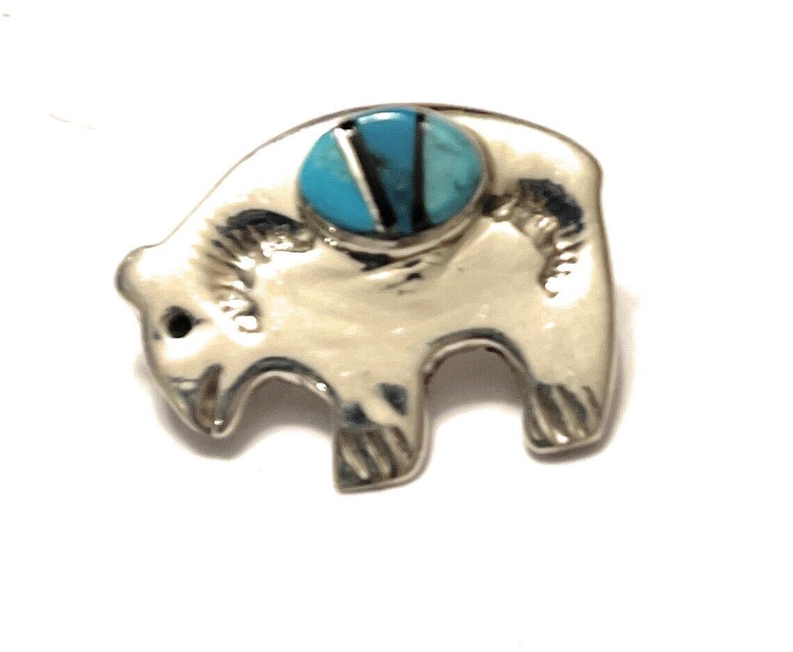 Handcrafted Sterling Silver Multi Stone Buffalo Pendant Pin Signed
