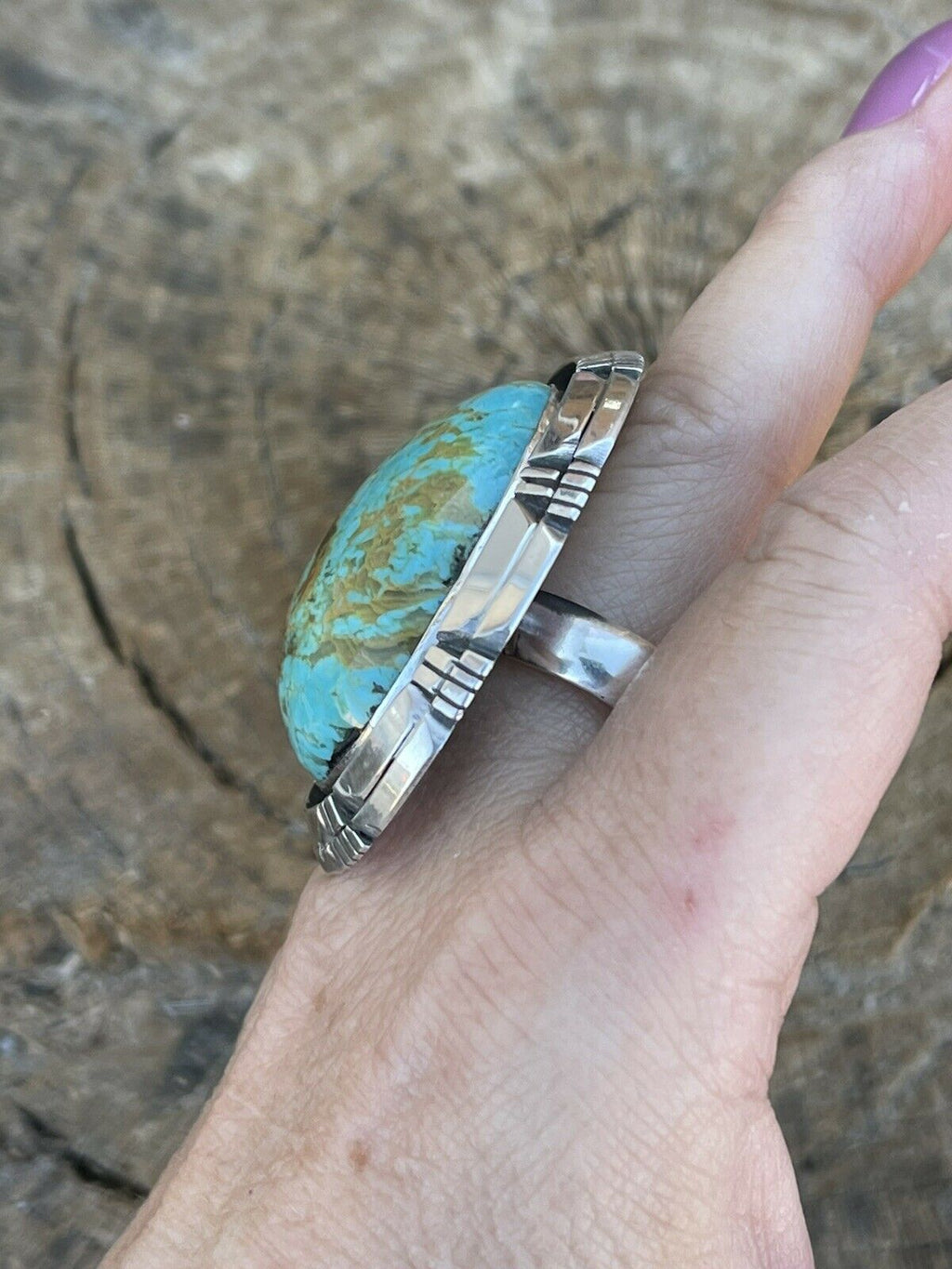 Handcrafted Sterling Silver Turquoise Shadow Box Ring Sz 8.5