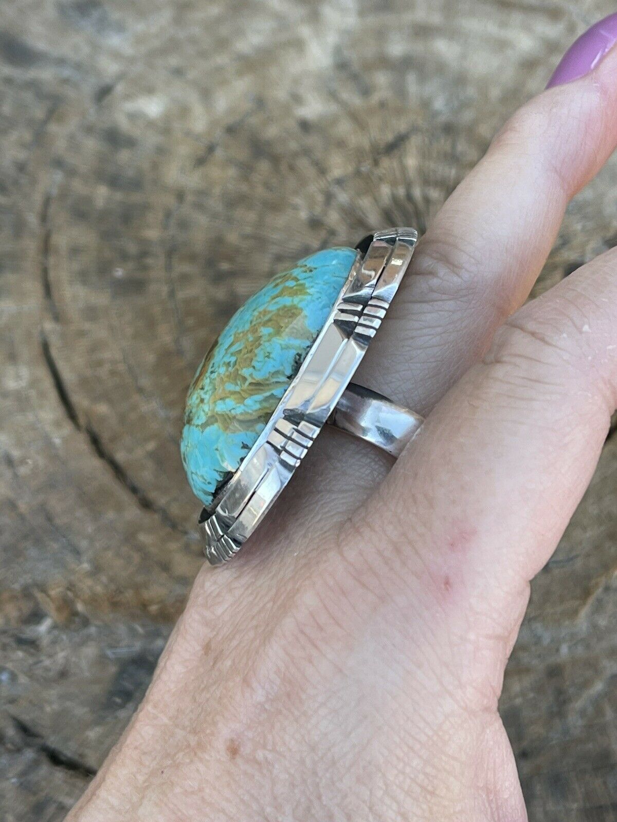 Handcrafted Sterling Silver Turquoise Shadow Box Ring Sz 8.5