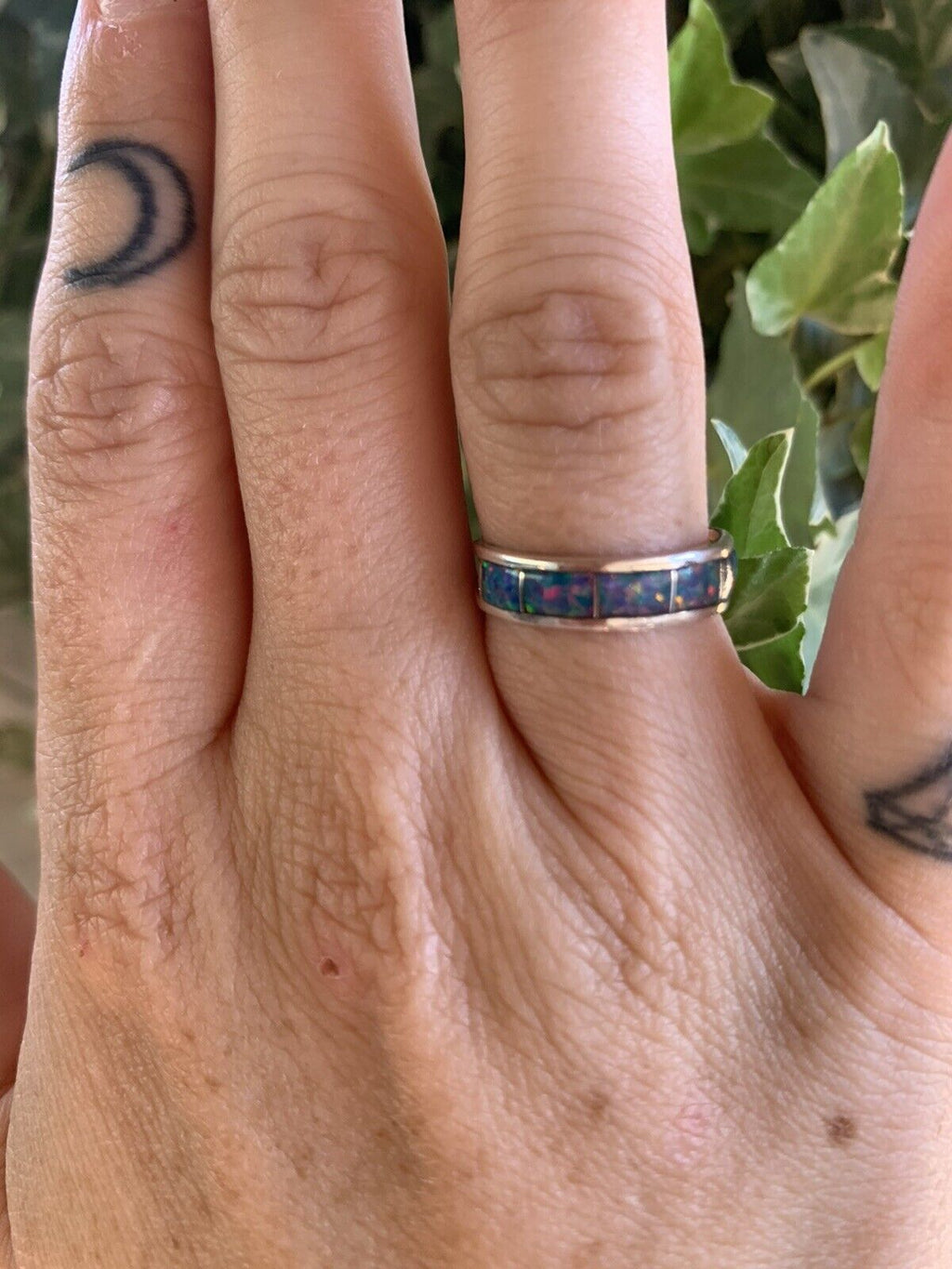 Handcrafted Sterling Silver Blue Opal Stacker Ring