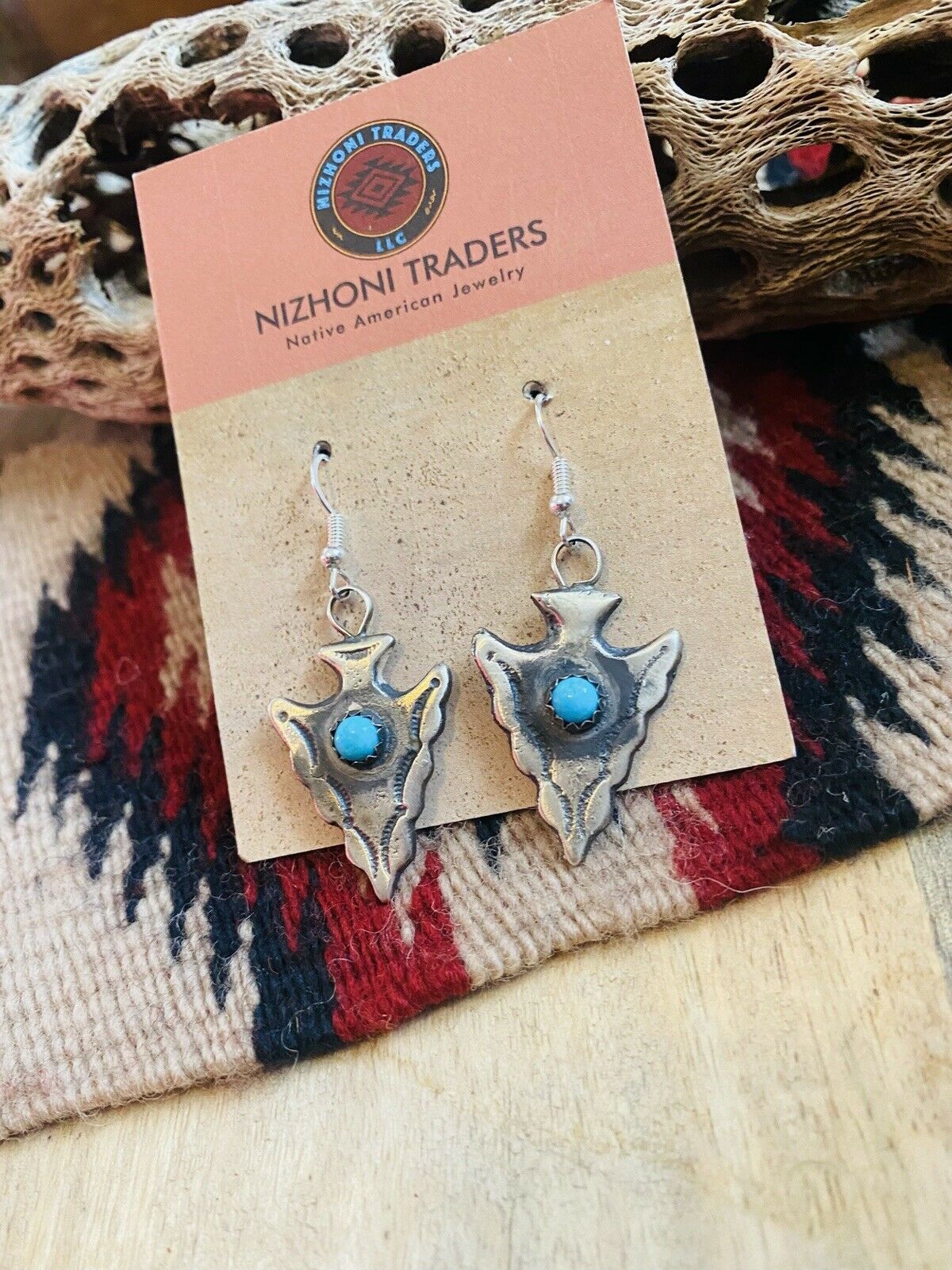 Handcrafted Turquoise & Sterling Silver Arrowhead Dangle Earrings