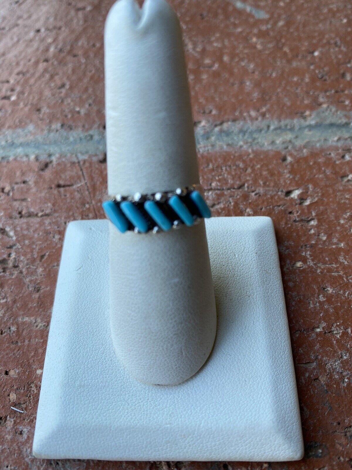 Handcrafted Sterling Silver & Turquoise 5 Stone Needlepoint Ring