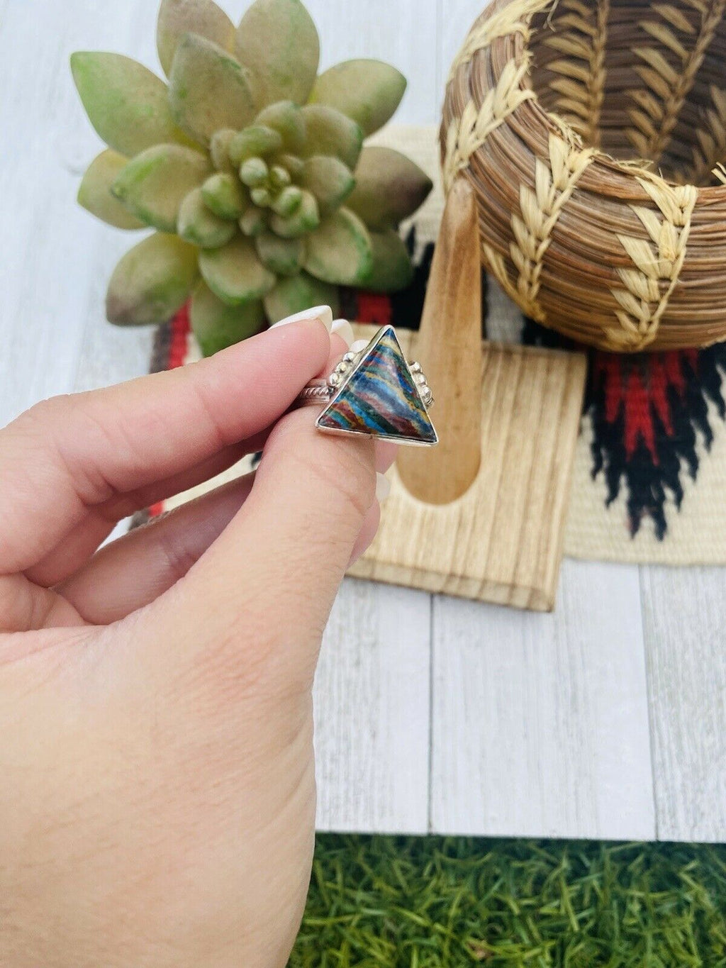 Handcrafted Sterling Silver & Rainbow Triangle Ring