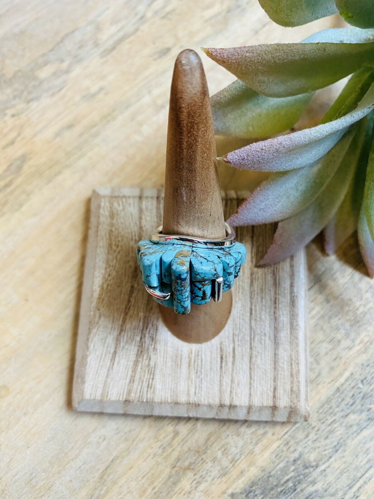 Handcrafted Turquoise & Sterling Silver High Rise Inlay Ring