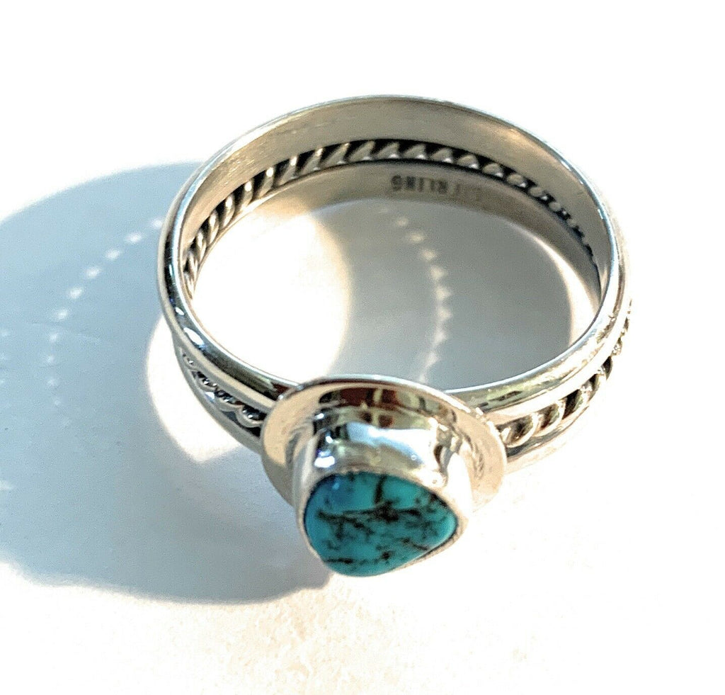 Handcrafted Turquoise & Sterling Silver Braided Band Ring