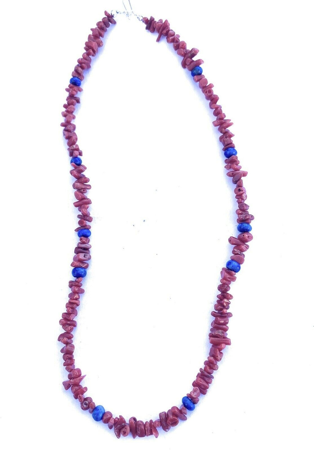 Handcrafted Apple Coral & Lapis Beaded Necklace 16"
