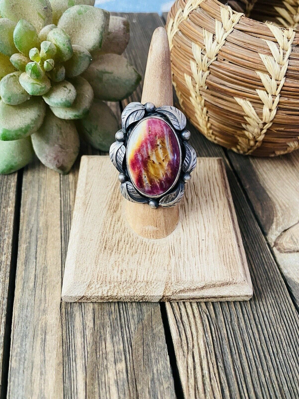 Handcrafted Beautiful Purple Spiny & Sterling Silver Ring Size 6 By Betta Lee