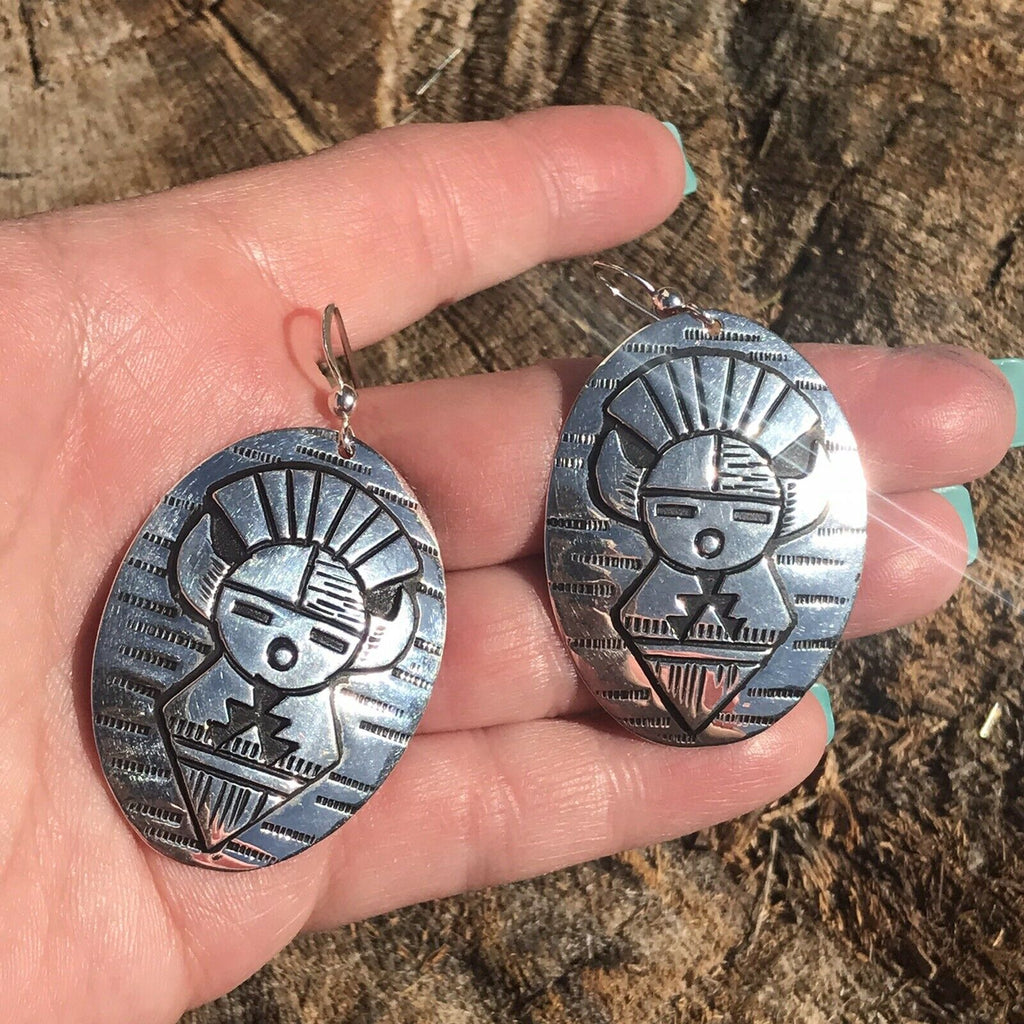 Handcrafted Sterling Silver Etched Hand Stamped Dangle Earrings