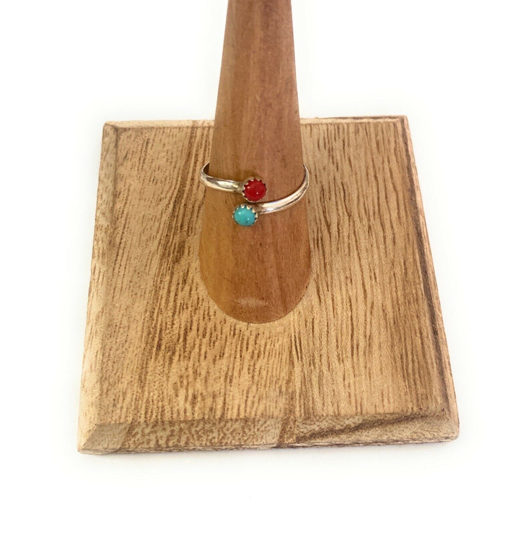 Handcrafted Sterling Silver, Coral & Turquoise Adjustable Ring