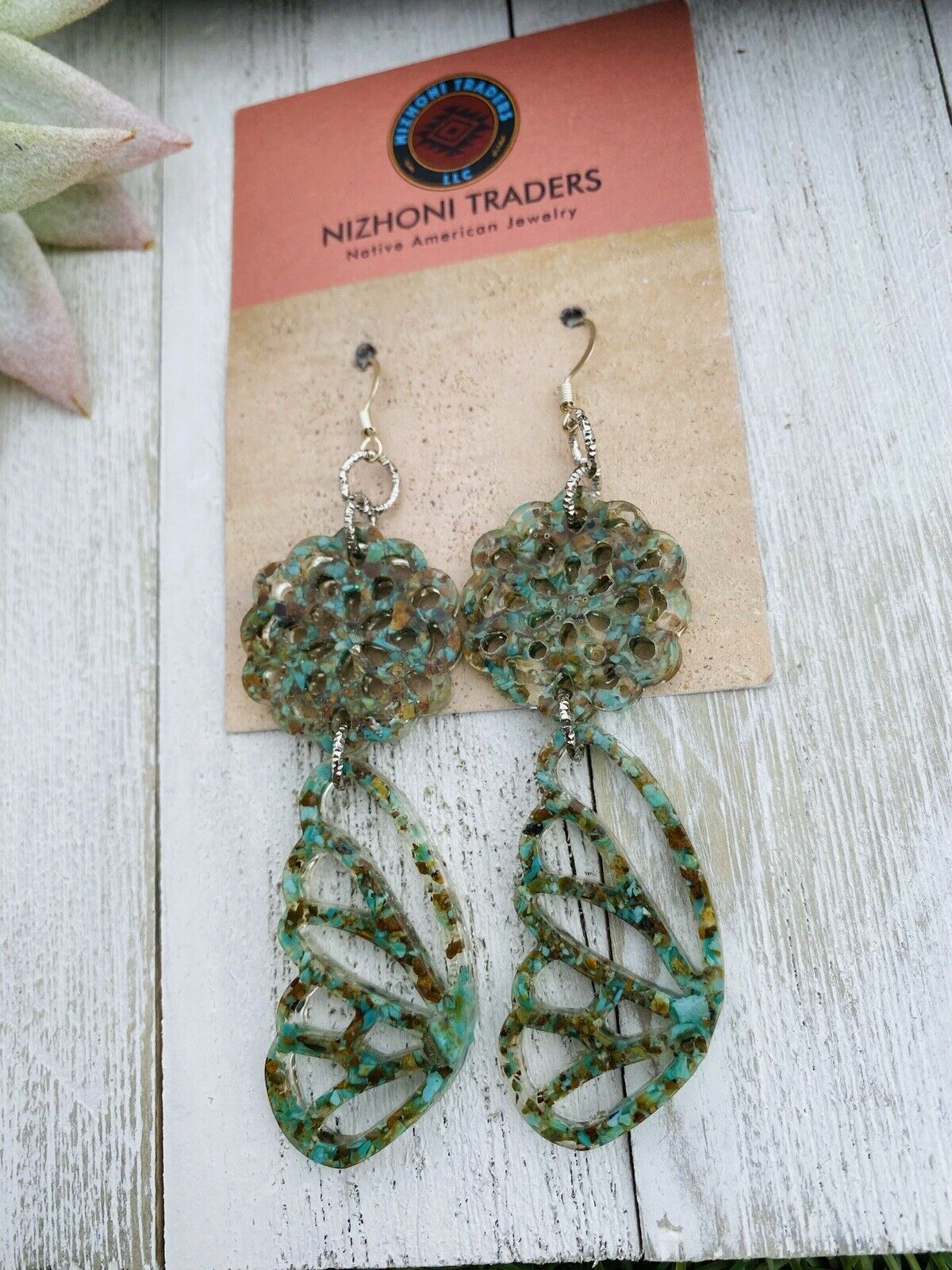 Handcrafted Turquoise & Resin Butterfly Wing Dangle Earrings