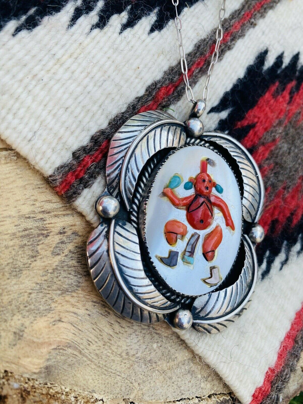 Vintage Handcrafted Multi Stone & Sterling Silver Inlay Mud Head Necklace Signed