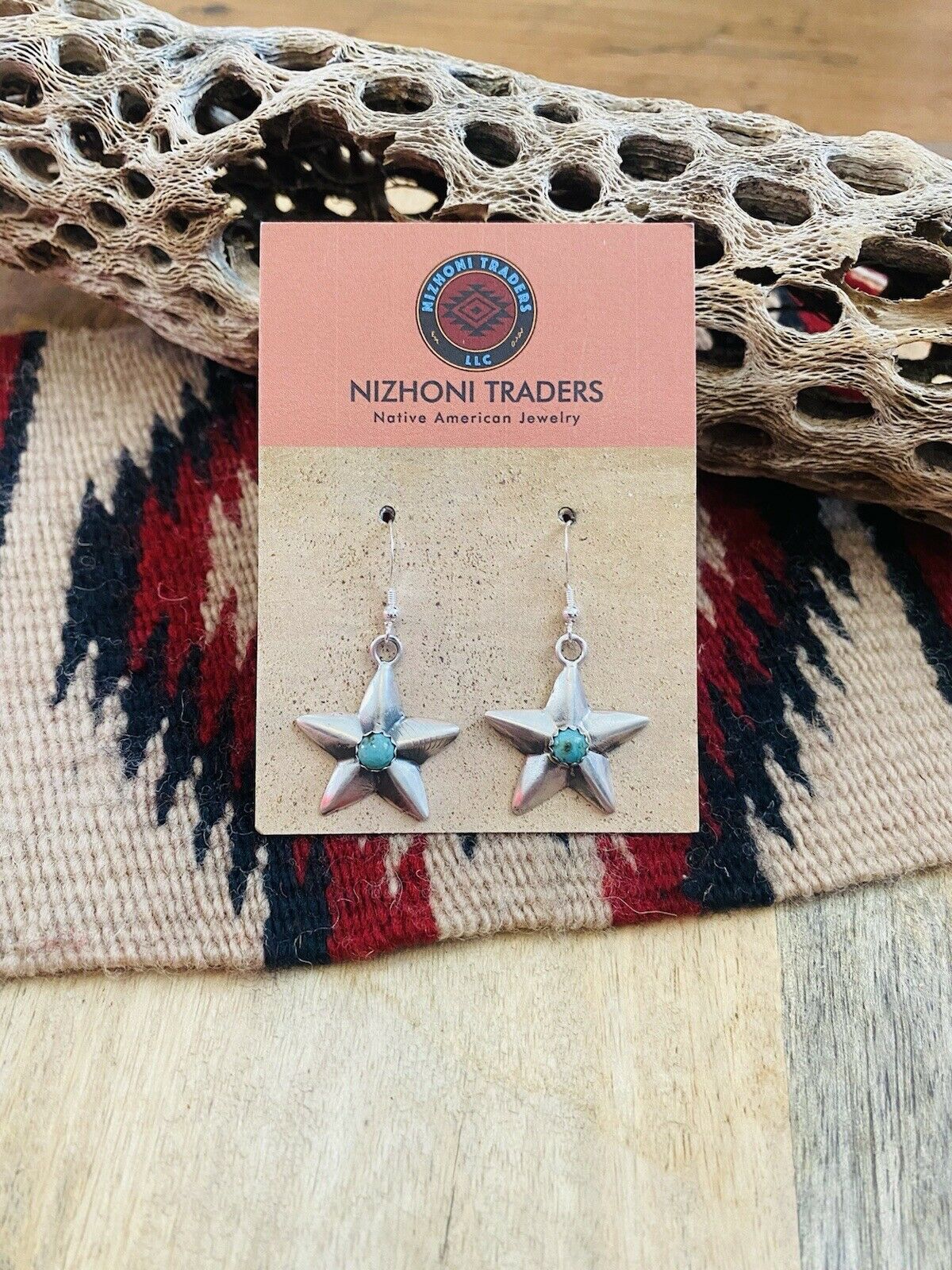 Handcrafted Turquoise & Sterling Silver Star Dangle Earrings