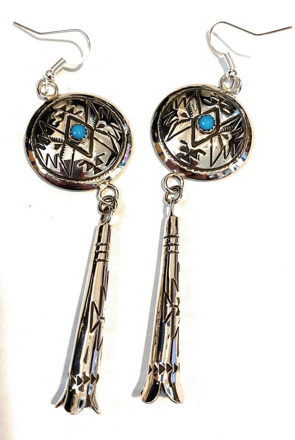 Handcrafted Turquoise & Sterling Silver Concho Dangle Earrings