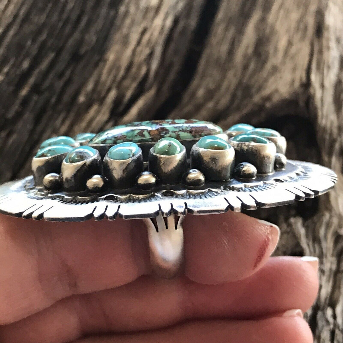 Handcrafted Cluster Multi Turquoise &  Sterling Silver Ring Size 6