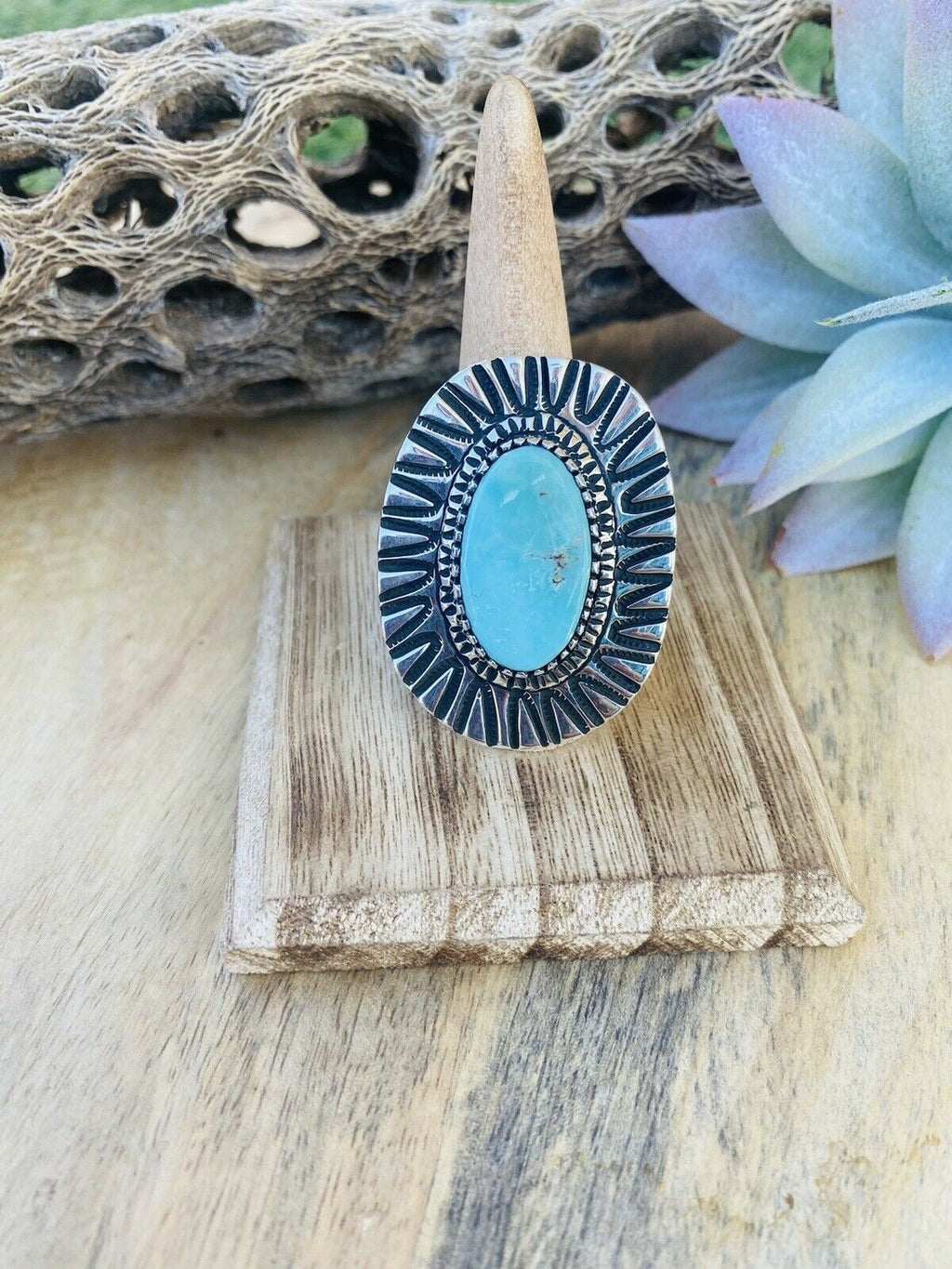 Handcrafted Royston Turquoise & Sterling Silver Ring Size 10