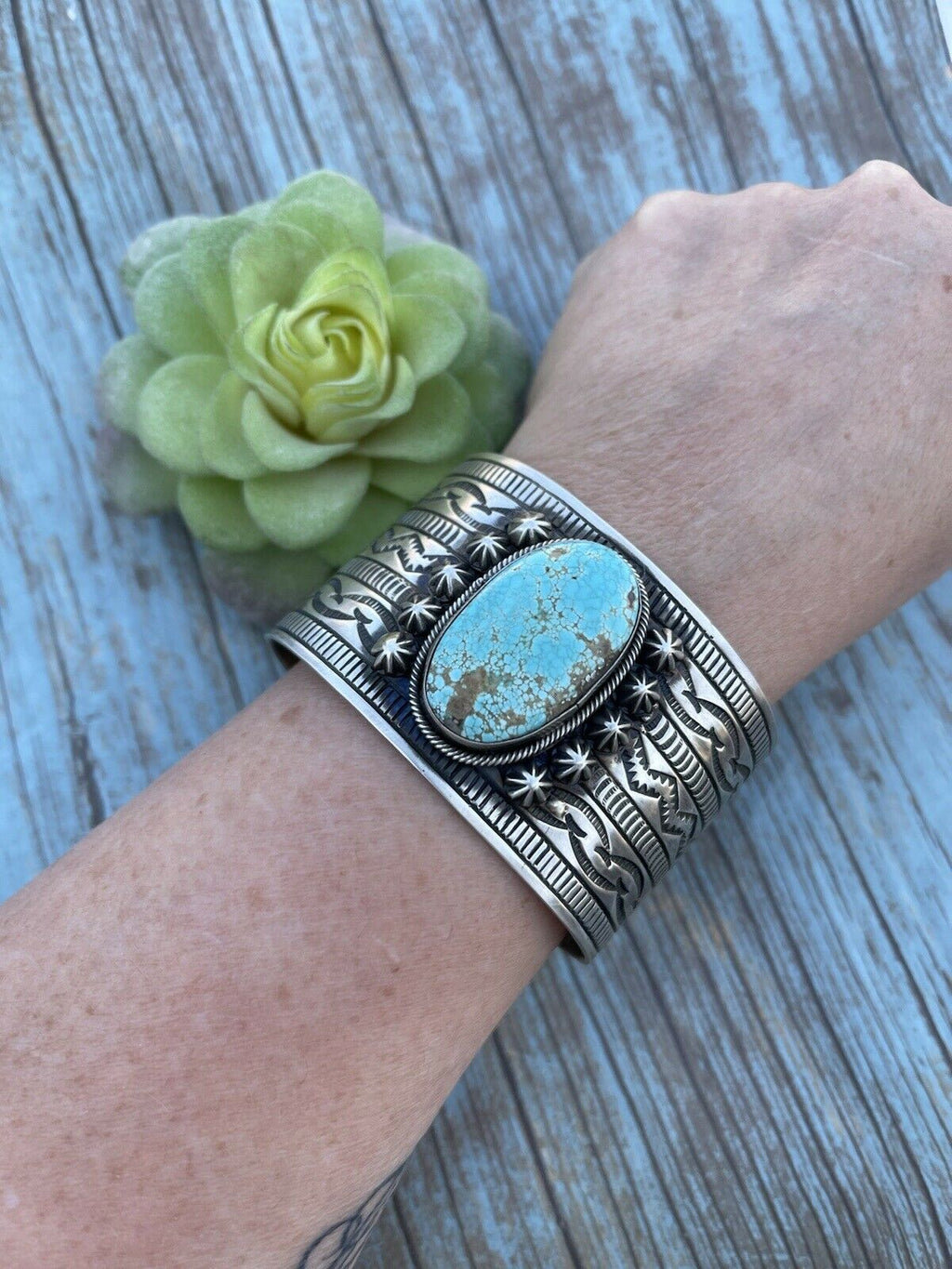 Handmade Sterling & Number 8 Turquoise Signed Cuff Signed Danny Clark