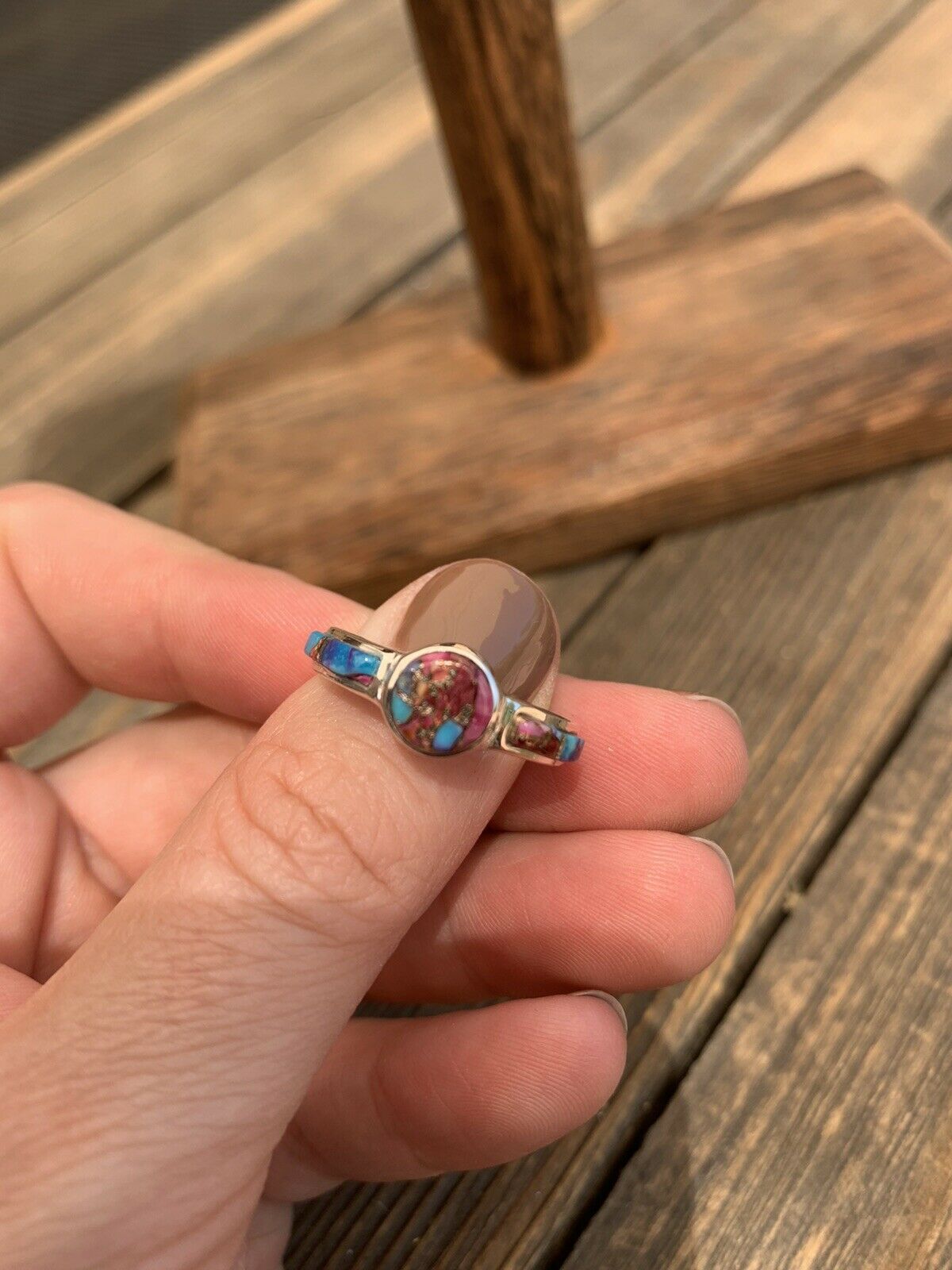 Pink Dream Mojave & Sterling Silver Round Ring