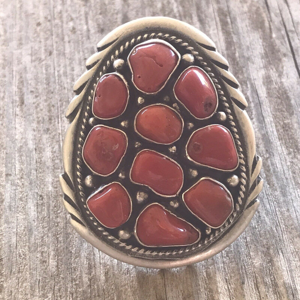 Handcrafted Sterling Silver Natural Red Coral Ring Sz 7