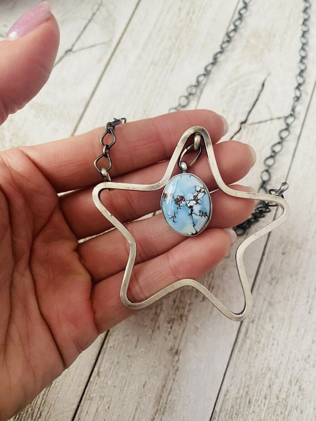 Handcrafted Golden Hills Turquoise & Sterling Silver Star Necklace Signed