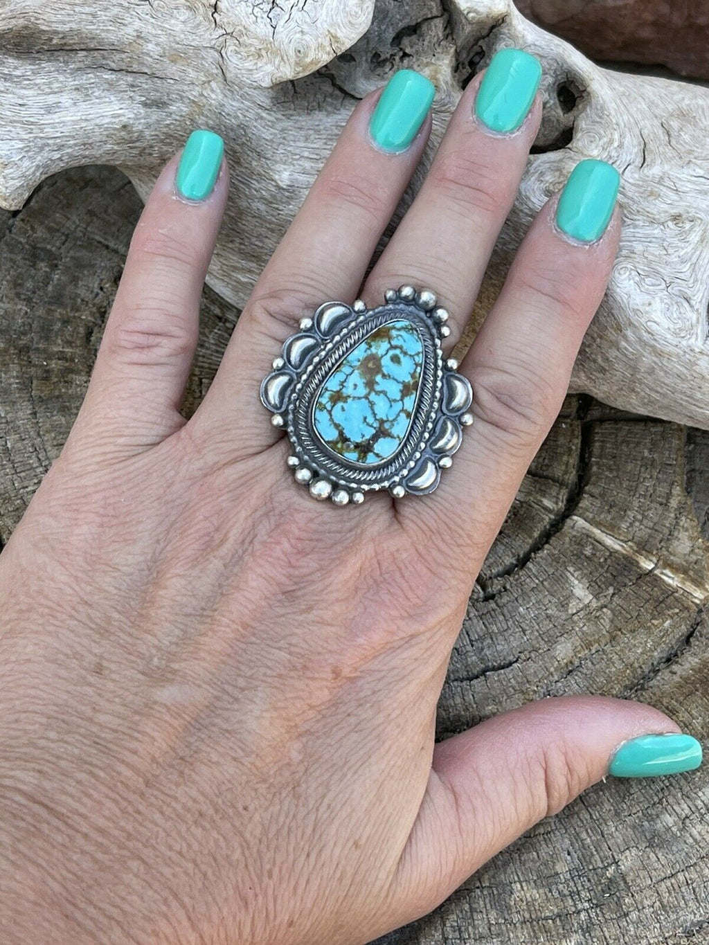 Handcrafted Sonoran Mountain Turquoise & Sterling Silver Statement Ring Size 7