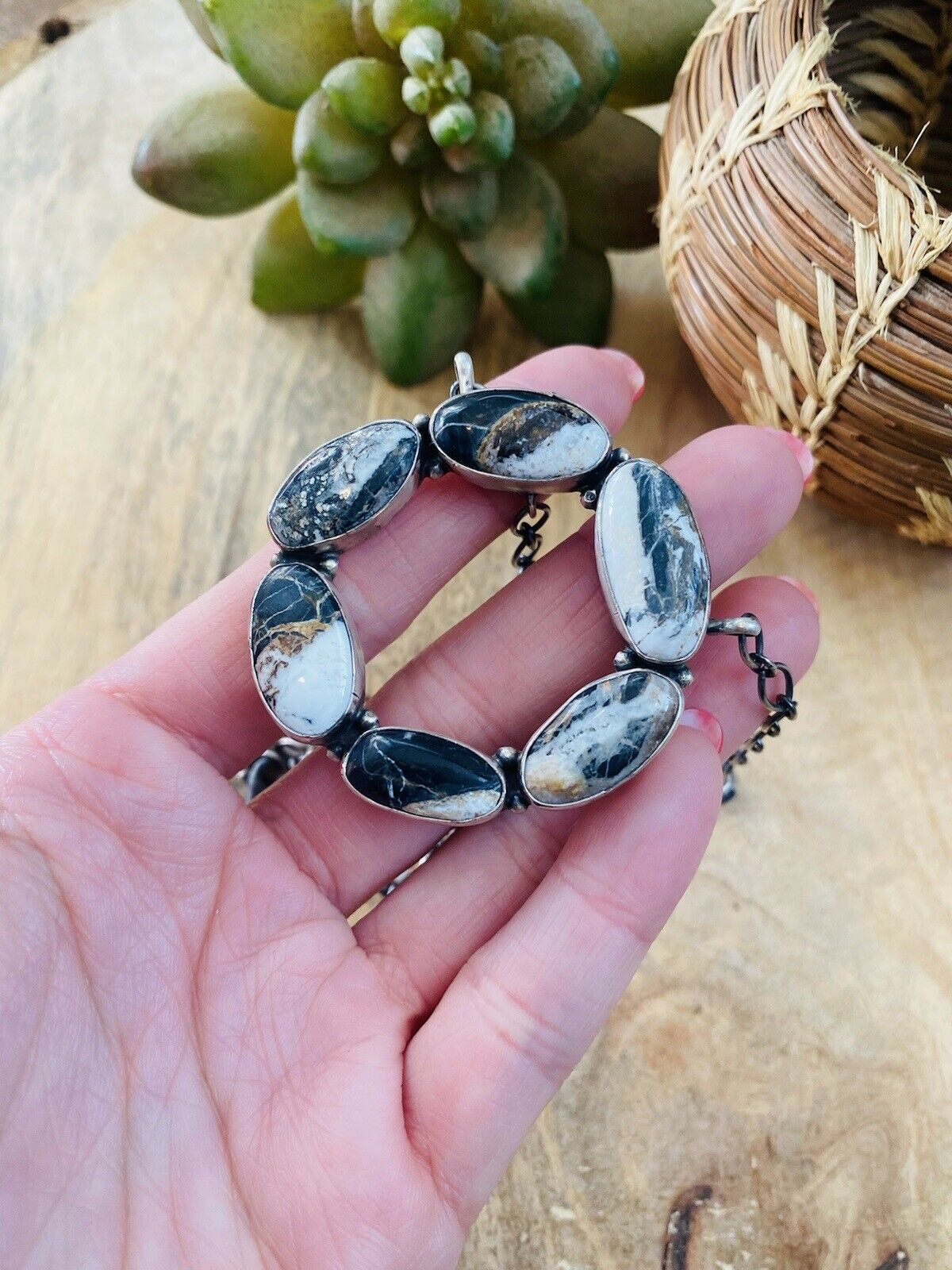 Handcrafted Sterling Silver & White Buffalo Necklace Signed