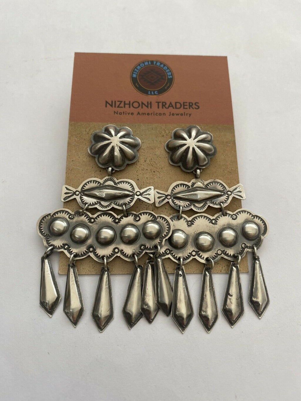 Beautiful Handcrafted Sterling Silver Concho Dangle Earrings