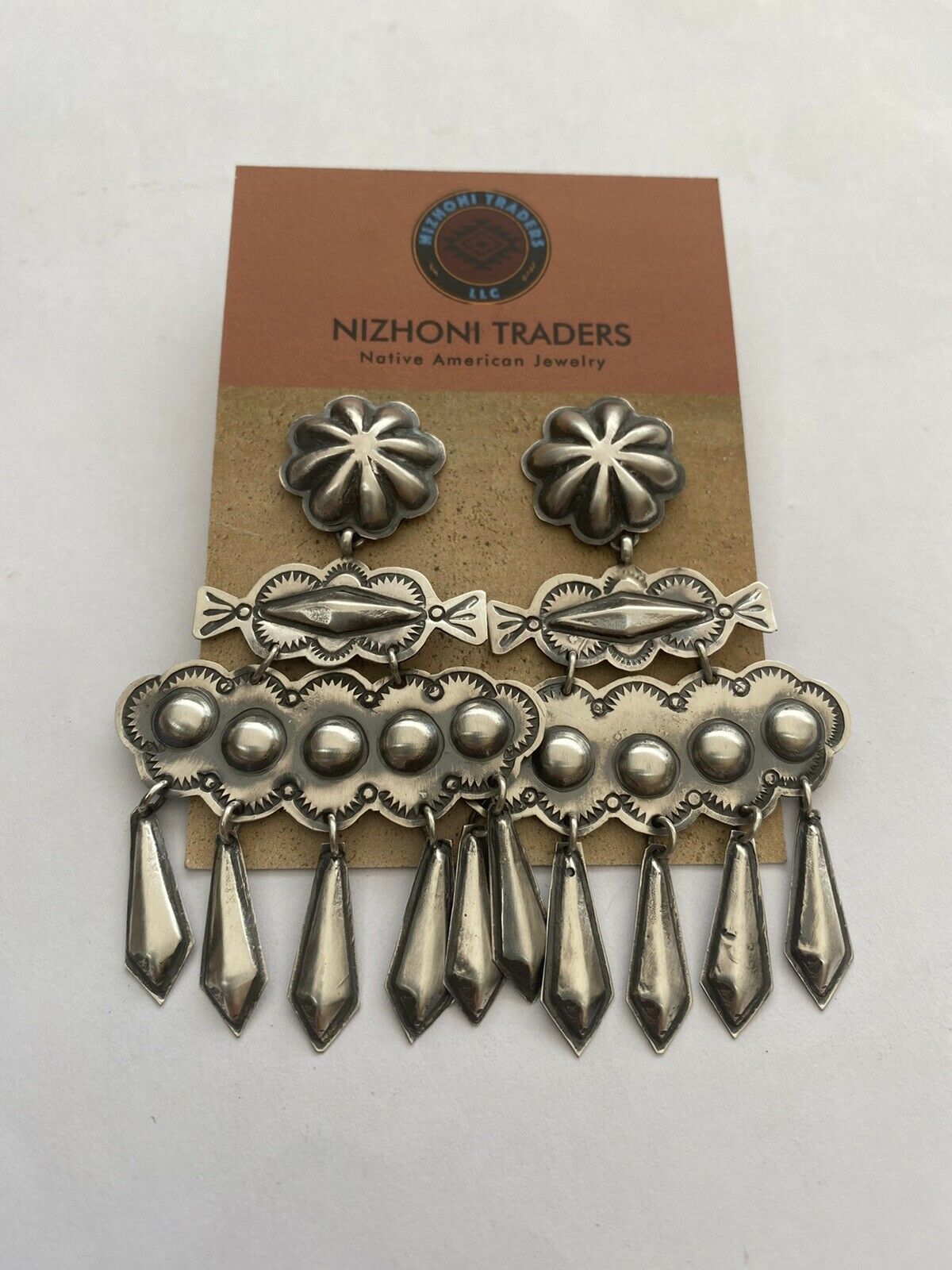 Beautiful Handcrafted Sterling Silver Concho Dangle Earrings