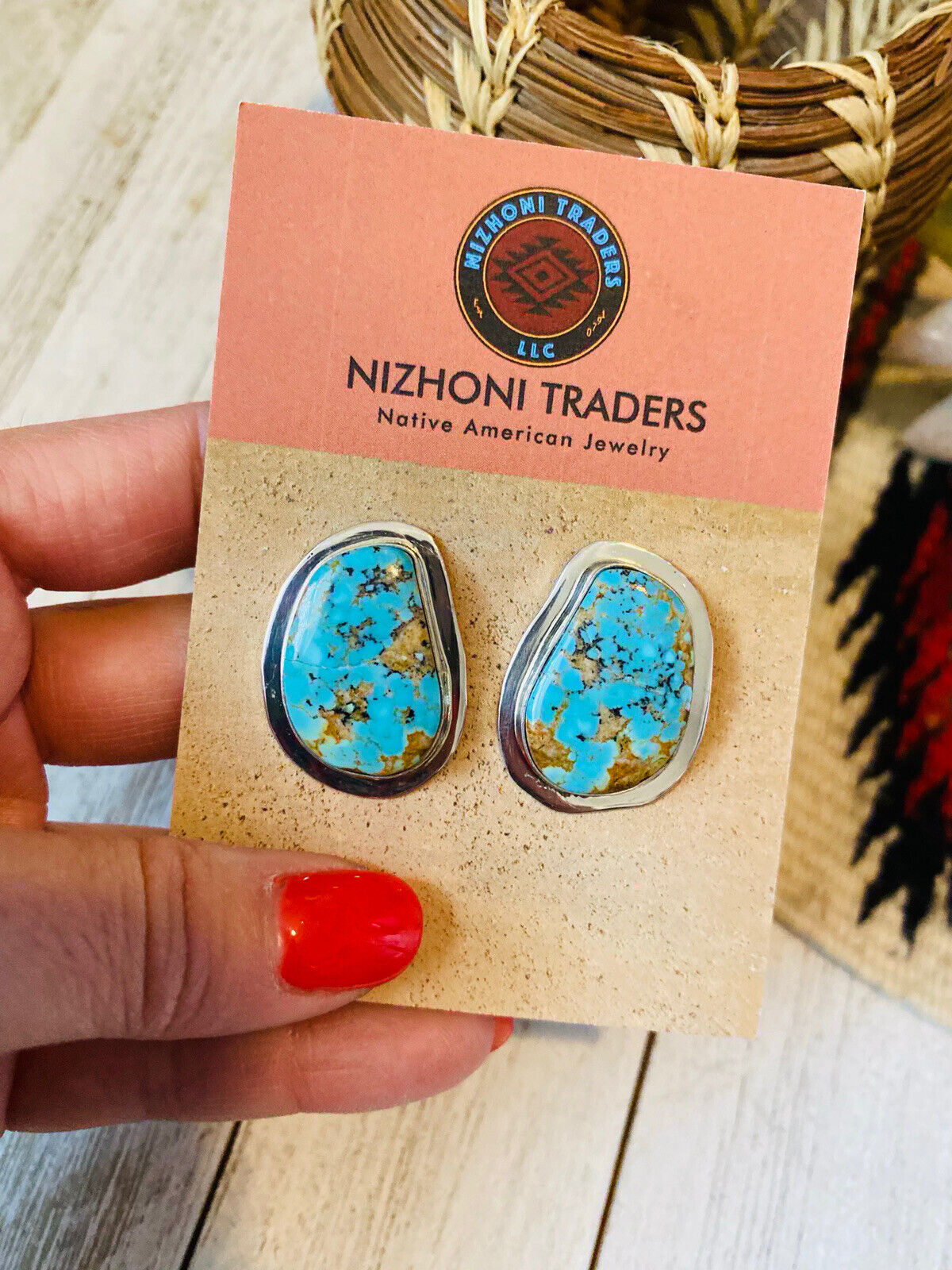 Handcrafted Royston Turquoise & Sterling Silver Post Earrings Signed