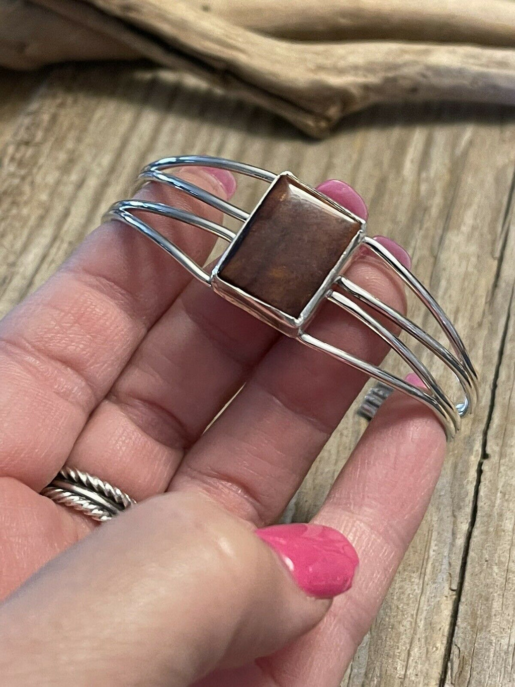Handcrafted Spiny Sterling Silver  Bracelet Loop Cuff Stamped Begay