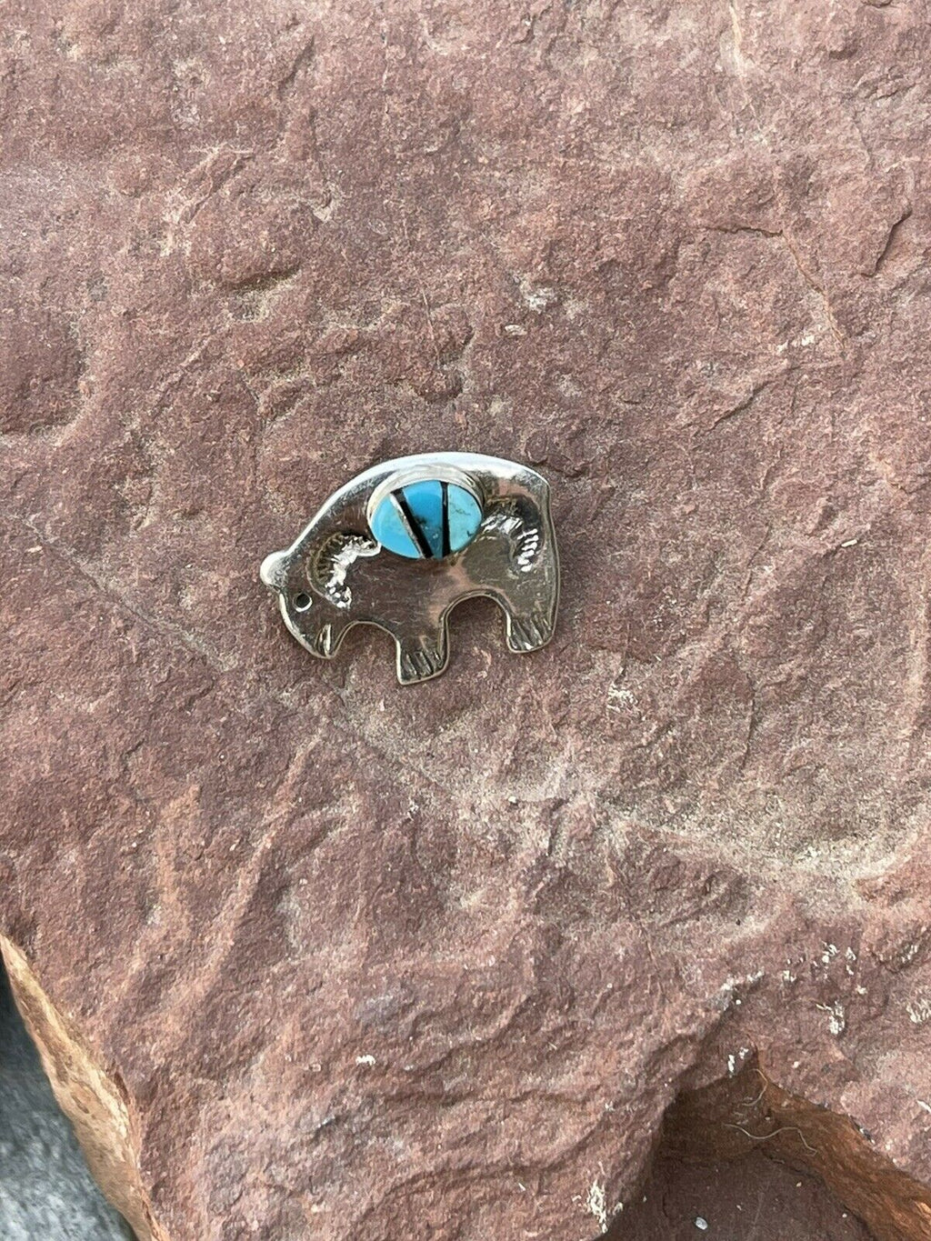 Handcrafted Sterling Silver Multi Stone Buffalo Pendant Pin Signed