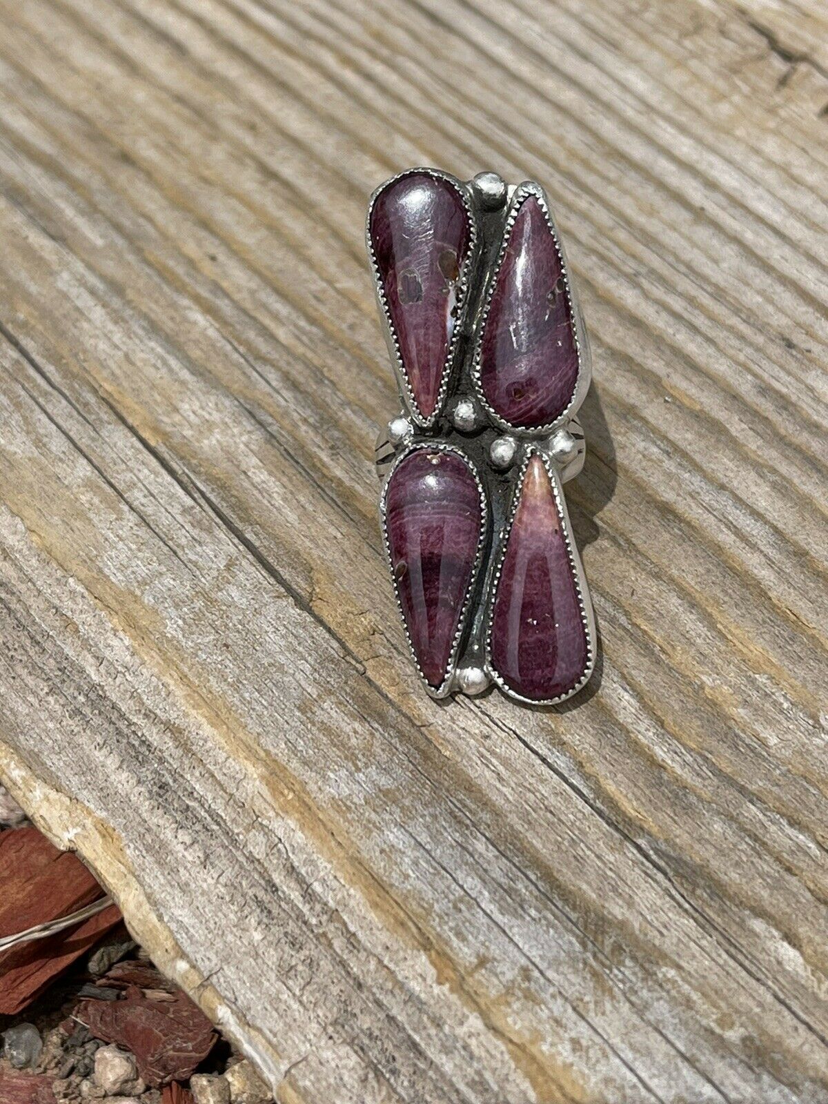 Handcrafted Purple Spiny & Sterling Silver Ring Size 6