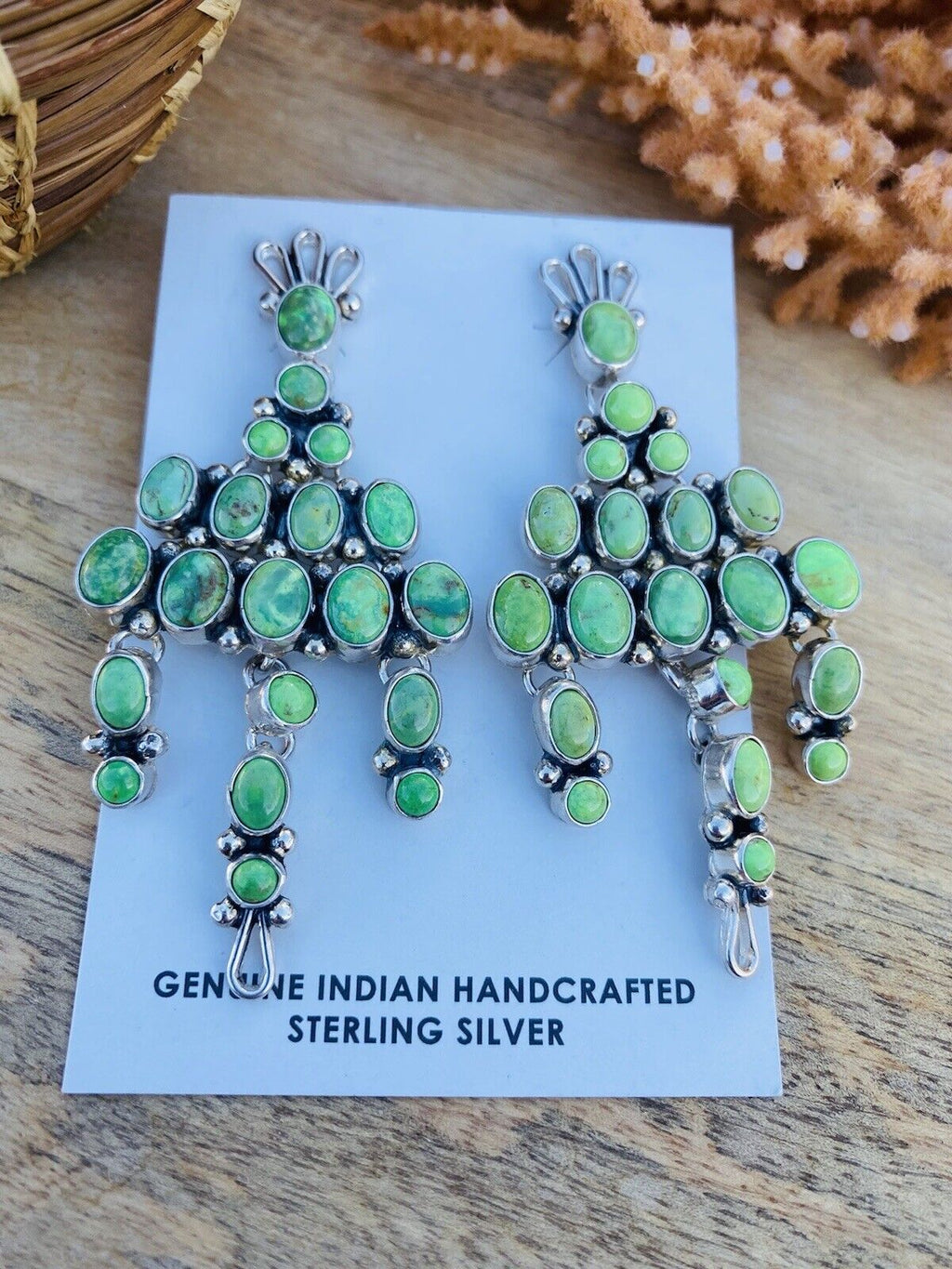 Handcrafted Sterling Silver And Sonoran Gold Turquoise Dangle Earrings Signed
