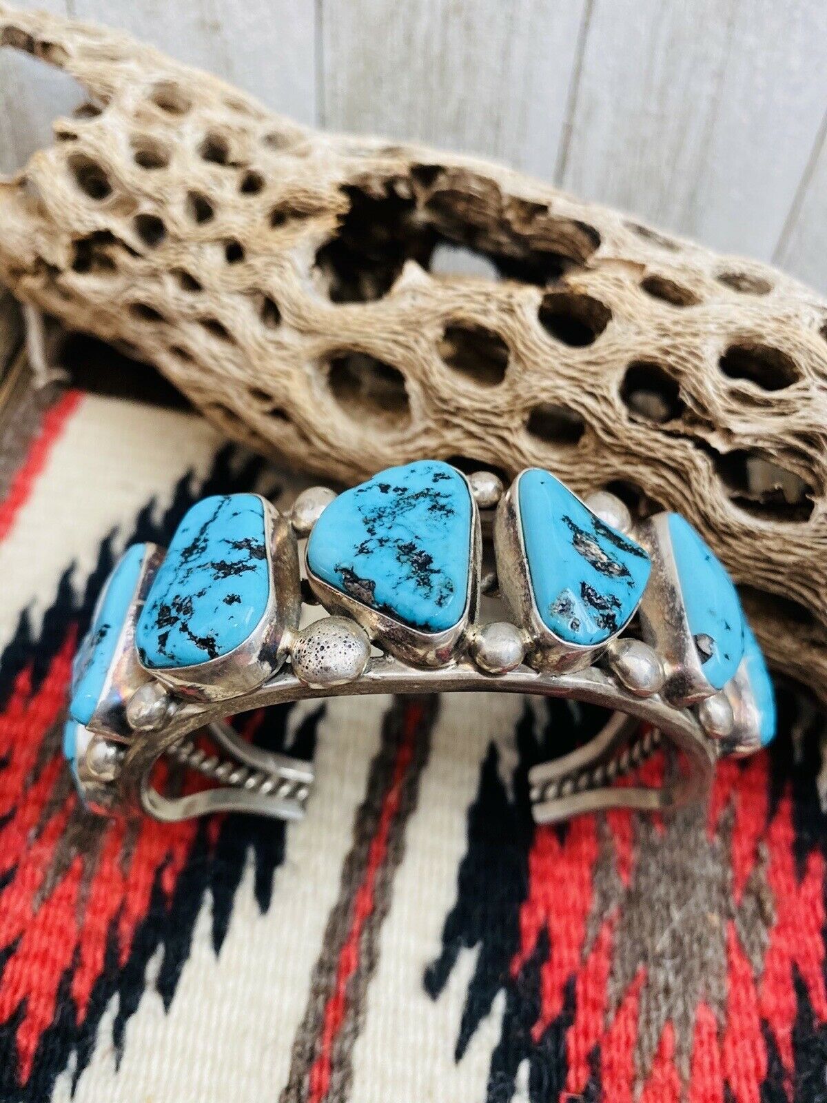 Handcrafted Old Pawn Vintage Kingman Turquoise & Sterling Silver Cuff Bracelet /