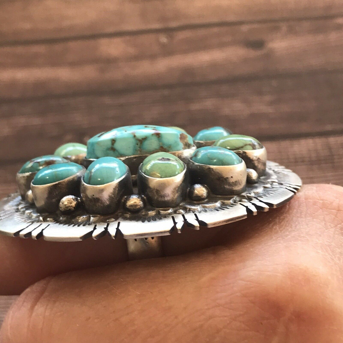 Handcrafted Cluster Multi Turquoise &  Sterling Silver Ring Size 6.5