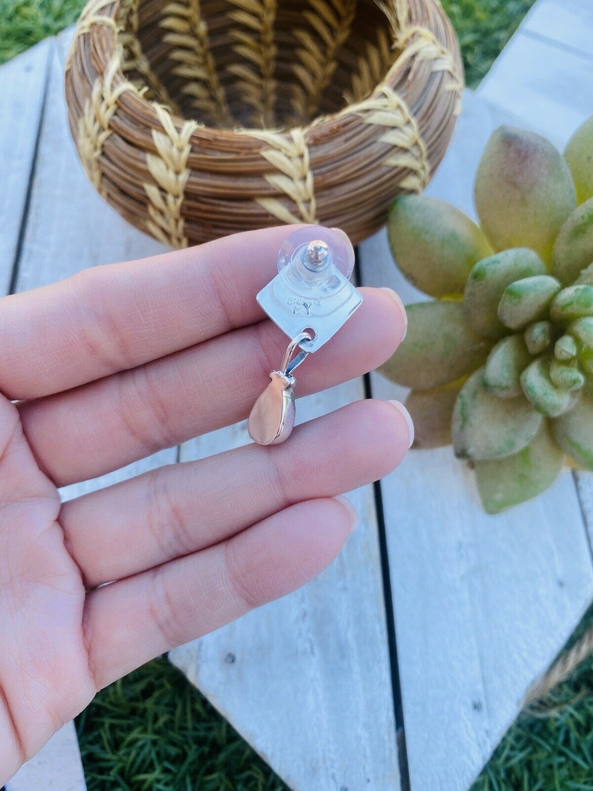 Sterling Silver & Rhodochrosite Stone Dangle Earrings
