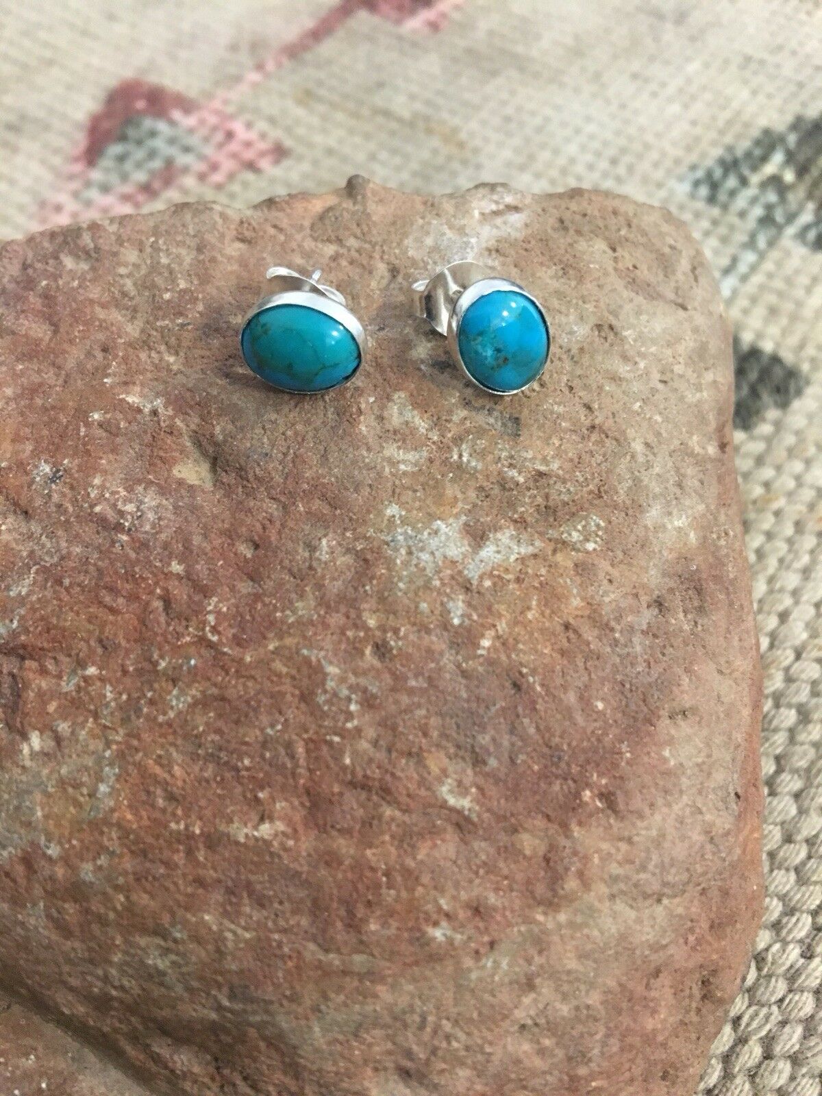 Handcrafted Beautiful Turquoise And Sterling Silver Post Stud