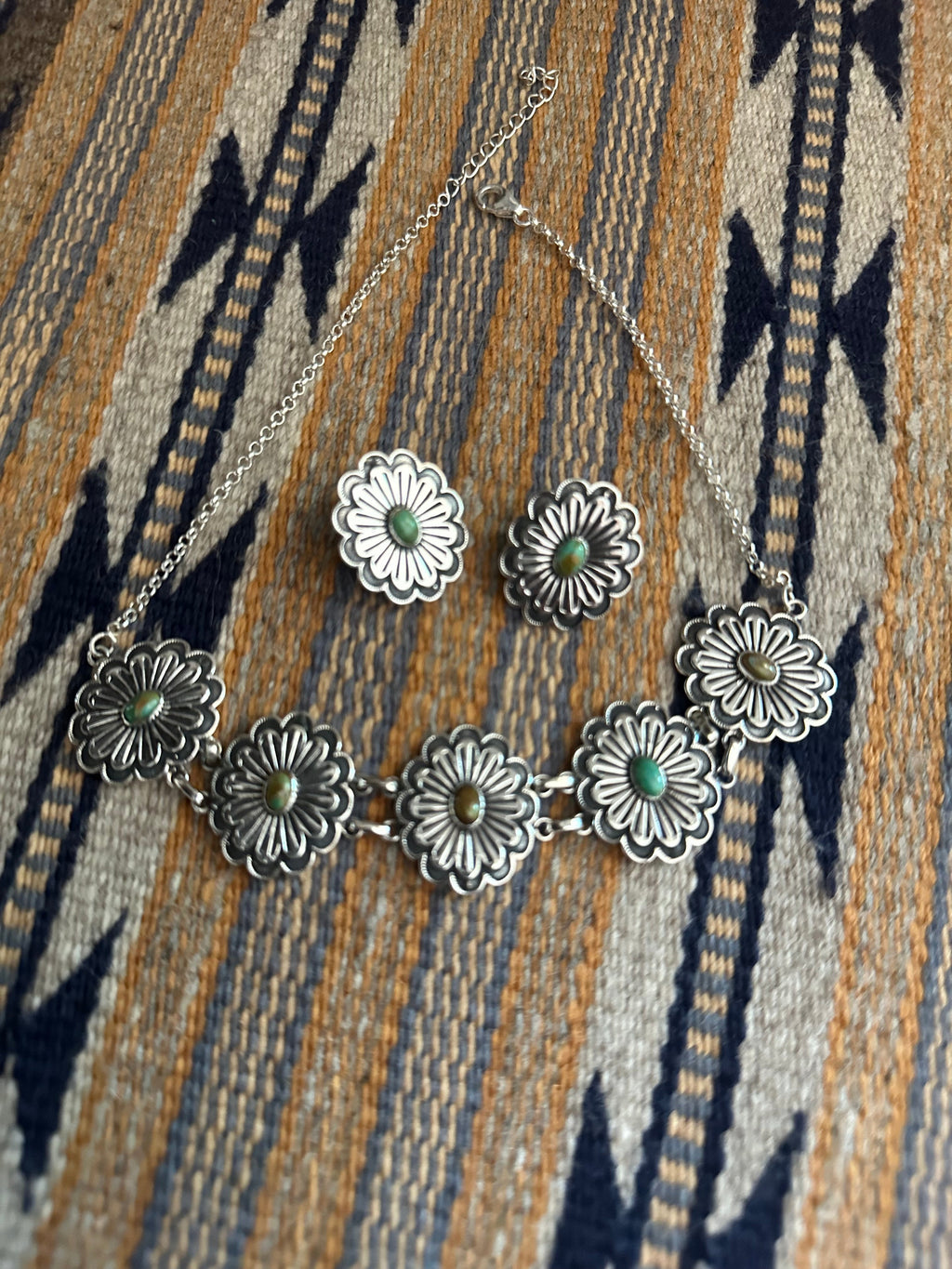Handmade Sterling Silver & Turquoise Flower Necklace Set