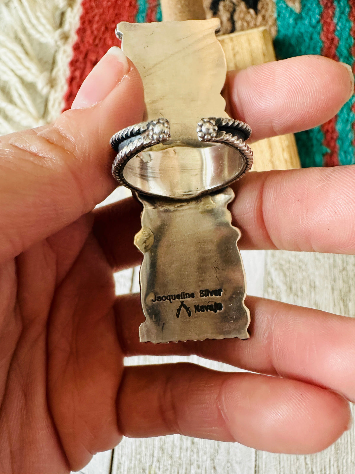 Handcrafted Royston Turquoise & Sterling Silver Adjustable Ring by Jacqueline Silver
