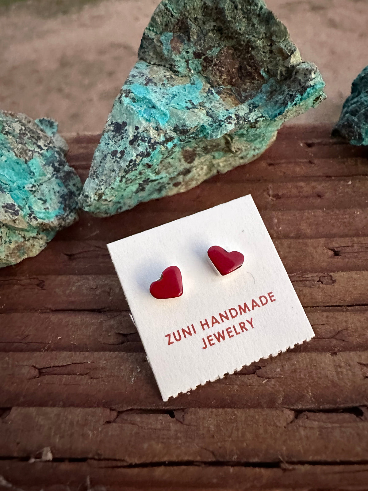 Handcrafted Red Coral & Sterling Silver Heart Stud Earrings