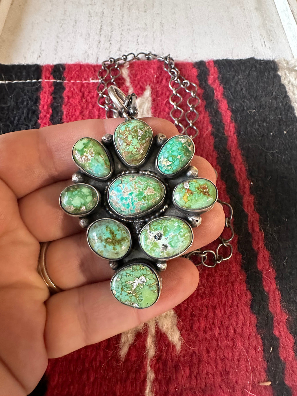 Handcrafted Sonoran Gold Turquoise & Sterling Silver Necklace Signed
