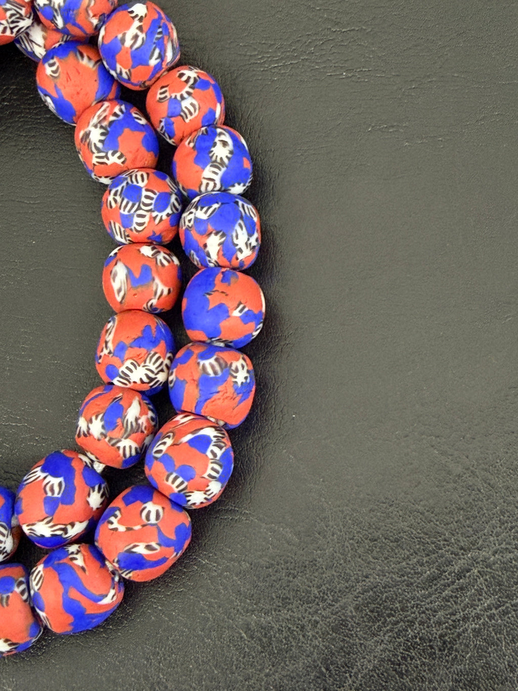 Authentic Fused Krobo Recycled Glass Beads 12–14mm | Red Blue African Glass Beads | Handmade in Ghana