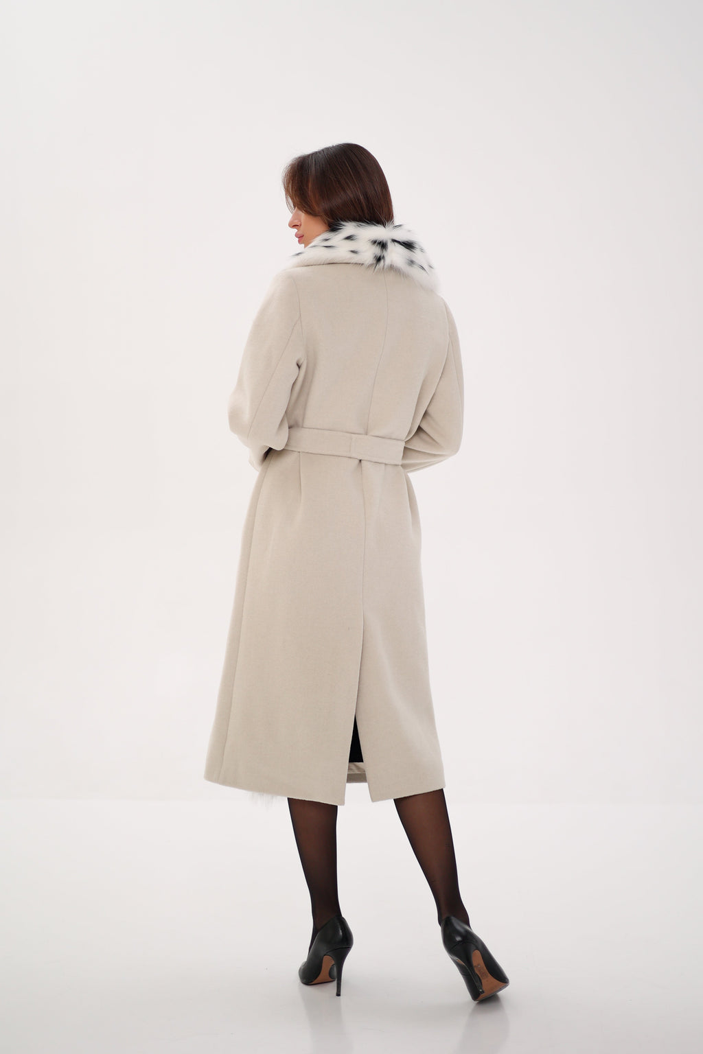 Charlotte Coat - Genuine Arctic Fox Virgin Wool Wrap Coat