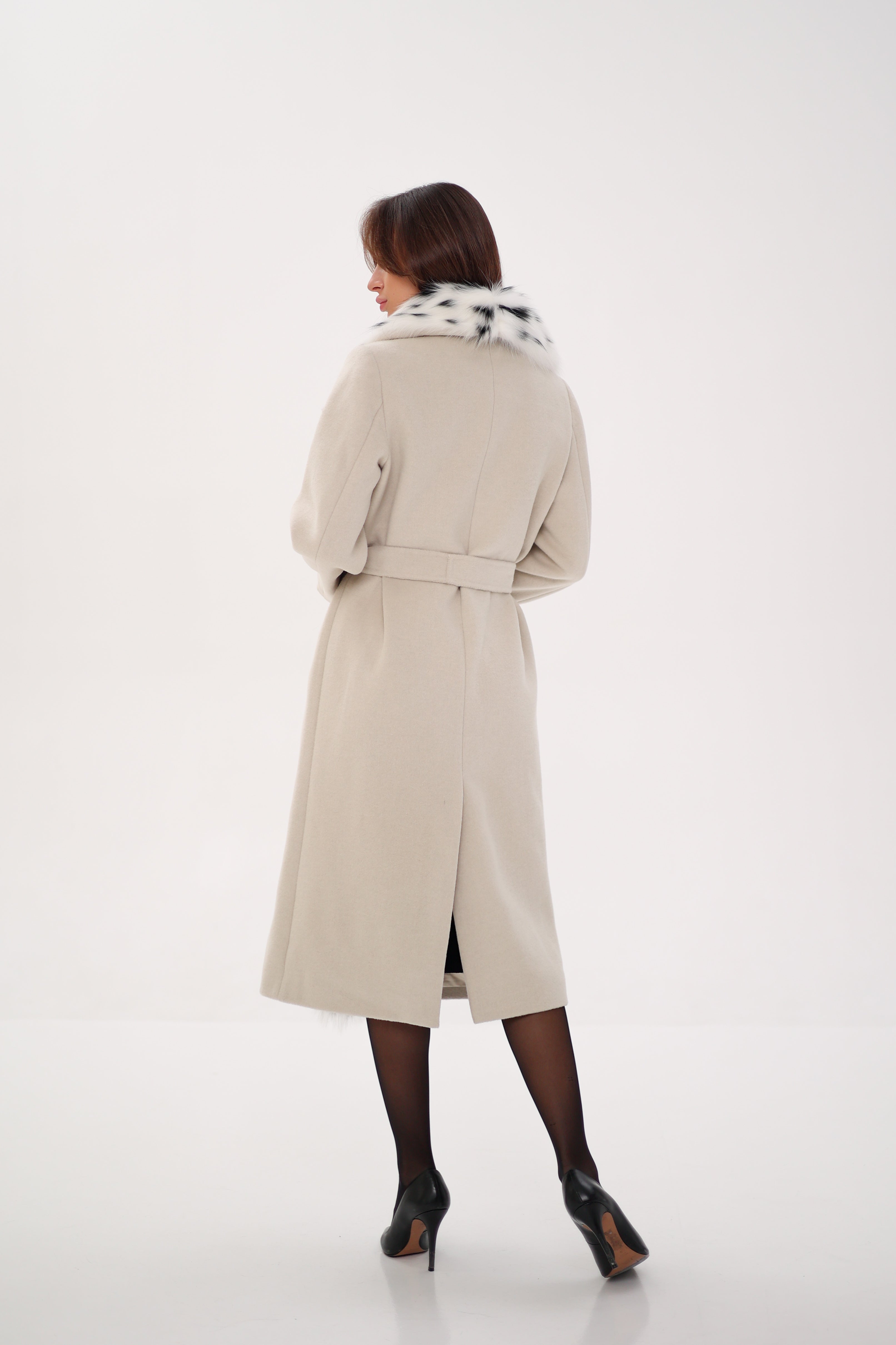 Charlotte Coat - Genuine Arctic Fox Virgin Wool Wrap Coat