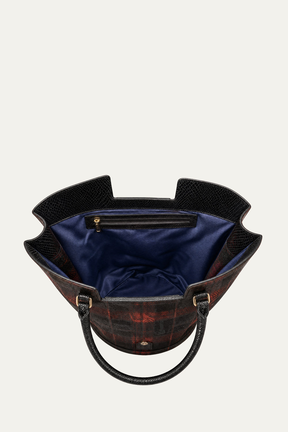 Abanico Large in Red Tartan/Black Leather