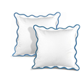 White Scalloped Sham Pillow with Blue Piping- 24" x 24"