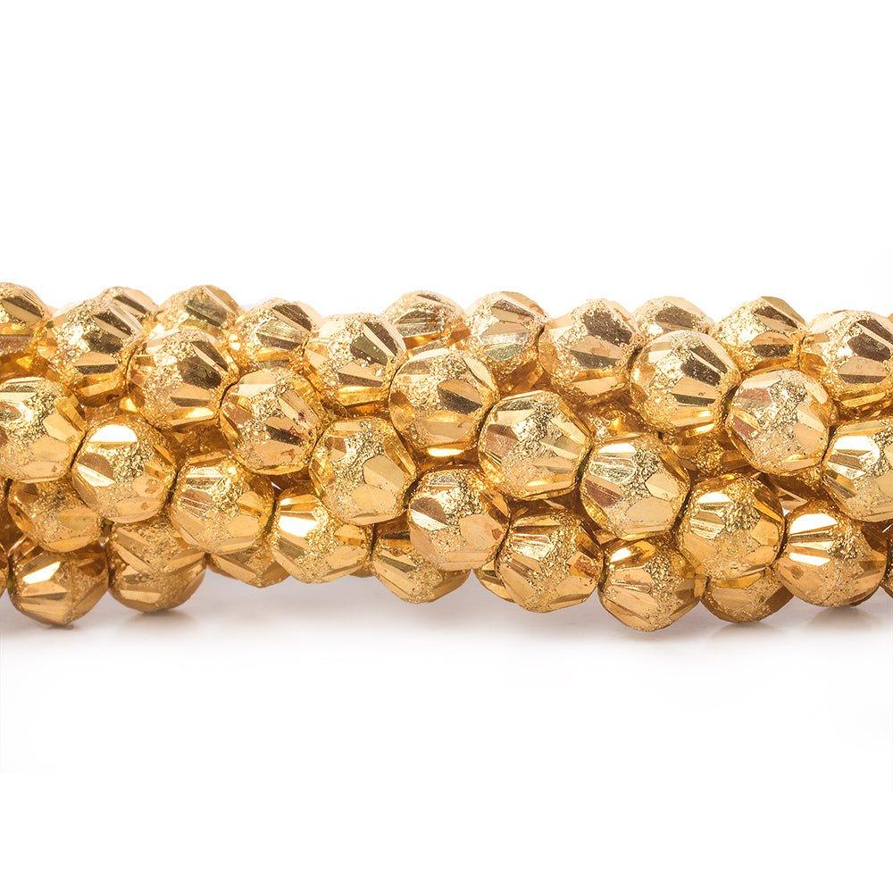 5mm 22kt Gold Plated Brass Fluted Round Beads, 8 inch, 43 beads