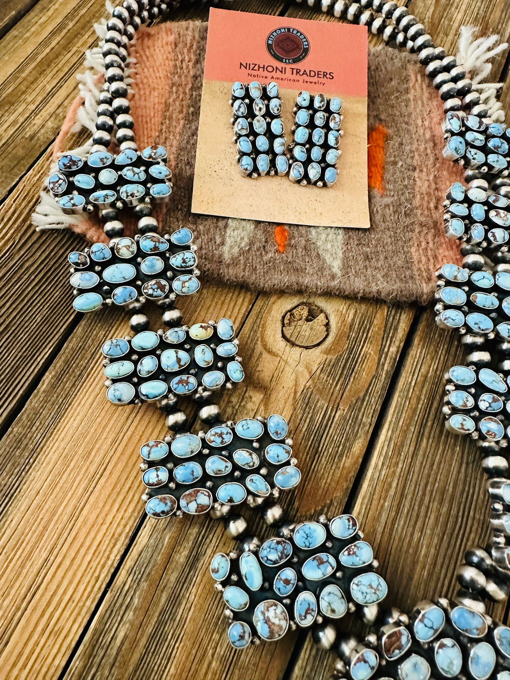 Handcrafted Golden Hills Turquoise & Sterling Silver Squash Blossom Naja Necklace Set by B. Yellowhorse
