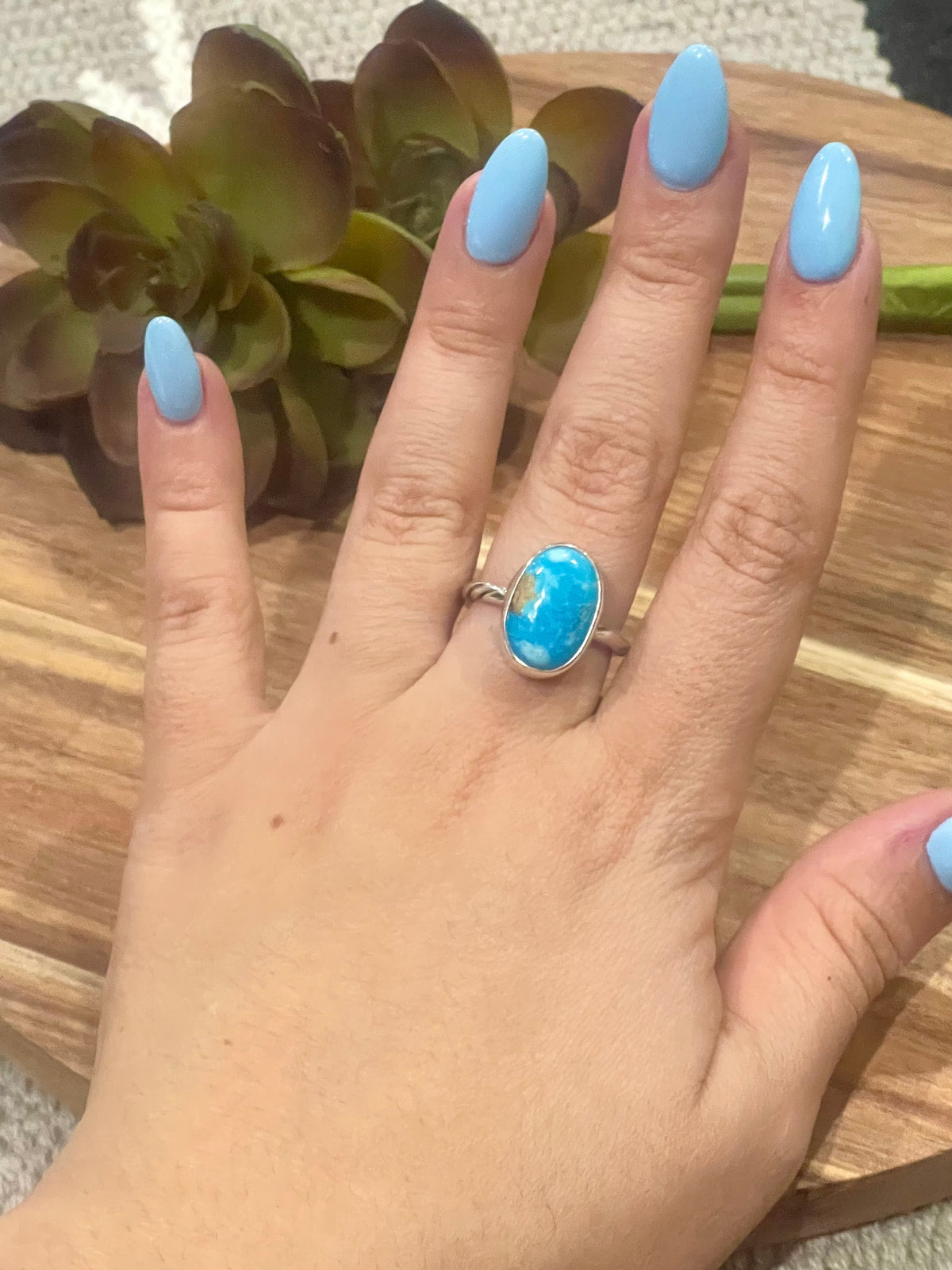 Handcrafted Turquoise & Sterling Silver Ring Size 7.25