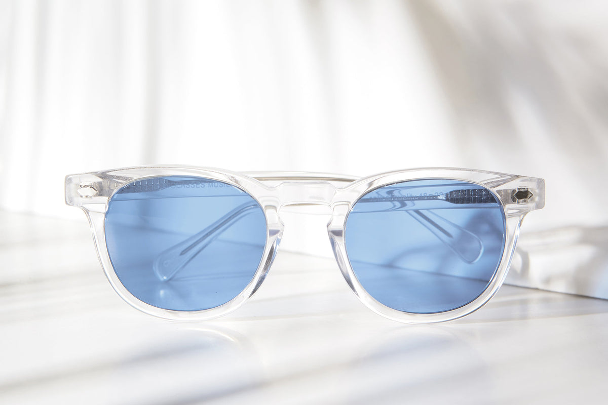 Clear Acetate Square Sunglass with Colored Lenses - Benson