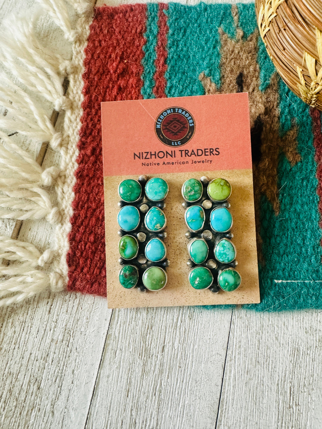 Handcrafted Multi Turquoise & Sterling Silver Cluster Earrings